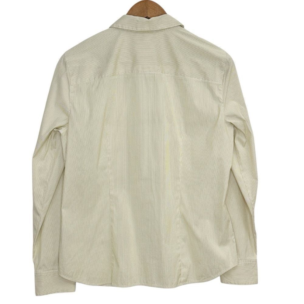 Lafayette 148 New York Button Down Top Striped Tan White Size 8 - Picture 2 of 9